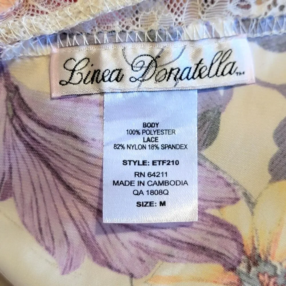 Linea Donatella Lace Floral Charmeuse Slip Nightie Mini Pink Peach M Romantic